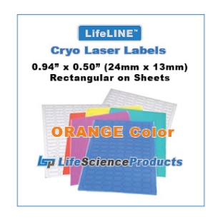 Picture of LSP's LifeLINE™ - ORANGE Color - Cryo·Laser Lábels, 0.94" x 0.50" (24mm x 13mm) Rectangular, 20 sheets, 2,380/pack