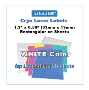 Picture of LSP's LifeLINE™ - WHITE Color - Cryo·Laser Lábels, 1.3"(1.28") x 0.50" (33mm x 13mm) Rectangular, 20 sheets, 1,700/pack