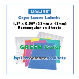 Picture of LSP's LifeLINE™ - GREEN Color - Cryo·Laser Lábels, 1.3"(1.28") x 0.50" (33mm x 13mm) Rectangular, 20 sheets, 1,700/pack