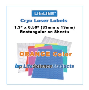 Picture of LSP's LifeLINE™ - ORANGE Color - Cryo·Laser Lábels, 1.3"(1.28") x 0.50" (33mm x 13mm) Rectangular, 20 sheets, 1,700/pack