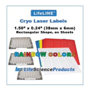 Picture of LSP's LifeLINE™ - RAINBOW Assorted Color - Cryo·Laser Sidewall Lábels, 1.50" x 0.24" (38mm x 6mm) Rectangular, 25 sheets, 3,900/pack