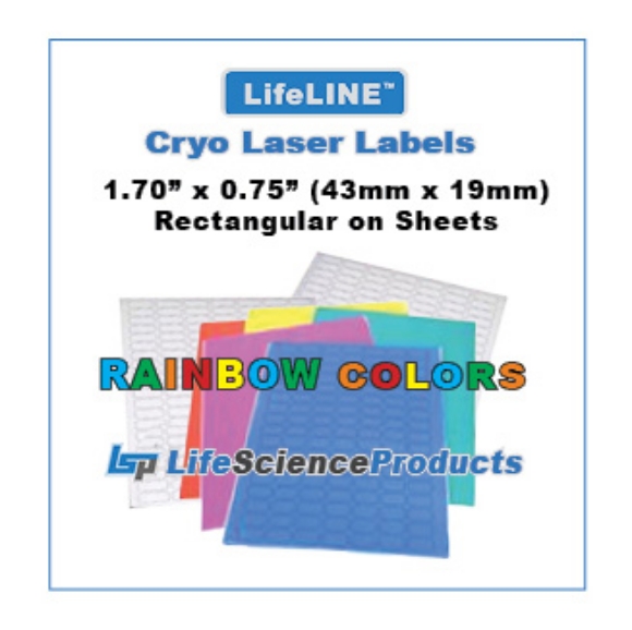 Picture of LSP's LifeLINE™ - RAINBOW Assorted 5-Color - Cryo·Laser Lábels, 1.7"(1.69") x 0.75" (43mm x 19mm) Rectangular, 52/sheet, 25 sheets, 1,300/pack 