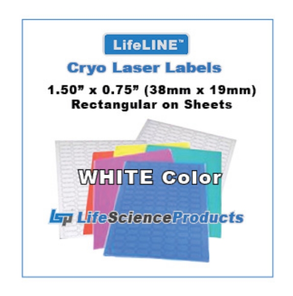 Picture of LSP's LifeLINE™ - WHITE Color - Cryo·Laser Lábels, 1.50" x 0.75" (38mm x 19mm) Rectangular, 60/sheet, 20 sheets, 1,200/pack