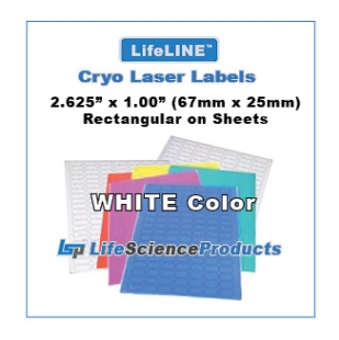 Picture of LSP's LifeLINE™ - WHITE Color - Cryo·Laser Lábels, 2.625" x 1.00" (67mm x 25mm) Rectangular, 20 sheets, 600/pack