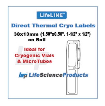 Picture of LifeLINE™ Brand, White 38x13mm (1.50"x0.50", 1-1/2"x1/2") Diréct·Thermal Cryo Lábels on Roll, 1" core, 750/roll