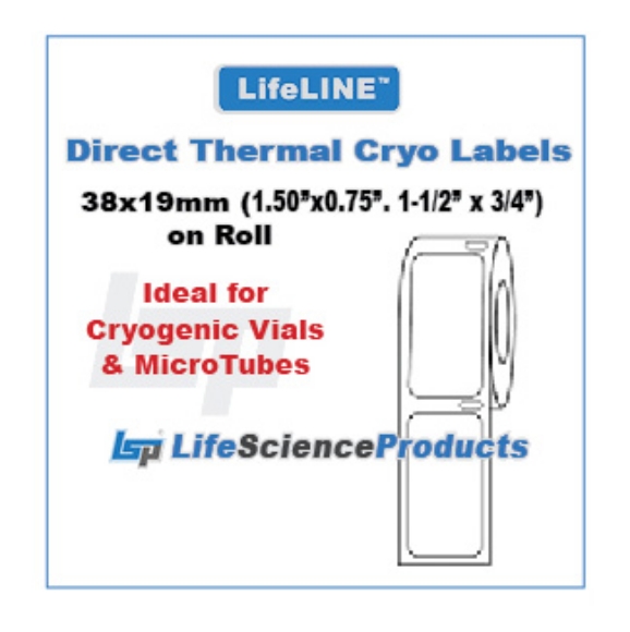 Picture of LifeLINE™ Brand, White 38x19mm (1.50"x0.75", 1-1/2"x3/4") Diréct·Thermal Cryo Lábels on Roll, 1" core, 750/roll