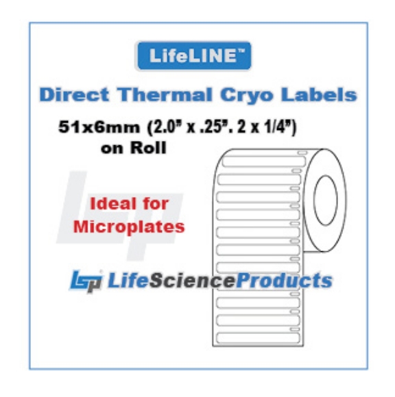 Picture of LifeLINE™ Brand, White 51x6mm (2.00"x0.25", 2"x1/4" )Microplate Strips, Diréct Thermal Cryo Lábels on Roll, 1" core, 1000/roll