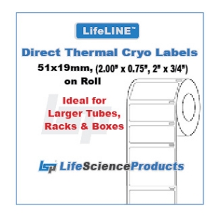 Picture of LifeLINE™ Brand, White 51x19mm (2.00"x0.75", 2"x3/4") Diréct Thermal Cryo Lábels on Roll, 1" core, 500/roll