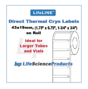 Picture of LifeLINE™ Brand, White 43x19mm (1.75"x0.75", 1-3/4"x3/4") Diréct Thermal Cryo Lábels on Roll, 1" core, 500/roll