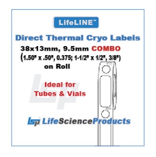 Picture of LifeLINE™ Brand, COMBO - White 38x13mm & 9.5mm (1.50"x0.50"& 0.375"; 1-1/2"x1/2" & 3/8") Diréct Thermal Cryo·Dots Lábels on Roll, 1" core, 500 sets/roll