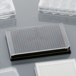 Picture of Nest 384 Well Cell Culture Treated Plαte, Black, Flat bottom, Square Wells, TC, Sterile, 1/pack, 100/case