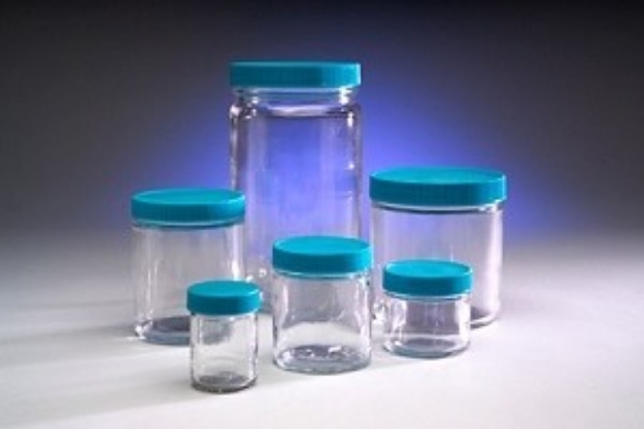 Picture of 250 mL, Clear Short Wide Mouth Jars with PTFE Lined Closed Top Caps, meets EPA 3000 Class, 24/case