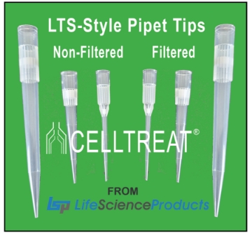 Picture of Buy 3, Get 1 FREE - CellTreat - LTS-style (LfTS), Low-force Tip Solution Pipet Tips, CHOOSE Non-Filtered or Filtered