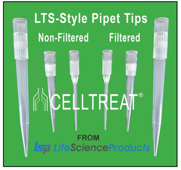 Picture of Buy 3, Get 1 FREE - CellTreat - LTS-style (LfTS), Low-force Tip Solution Pipet Tips, CHOOSE Non-Filtered or Filtered