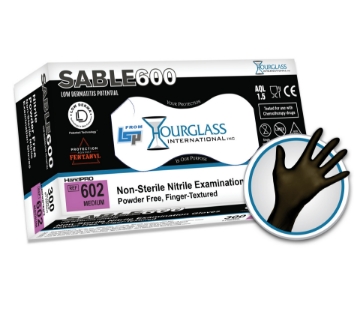 Picture of (300/box; 10x300/cs, 3000/cs*) Sable600, BLACK 3.0mil Powder-Free Exam Nitrile Gloves, Low Dermatitis Potential, Accelerator-Free, Chemo-Tested Surfactant-Free (HourGlass)