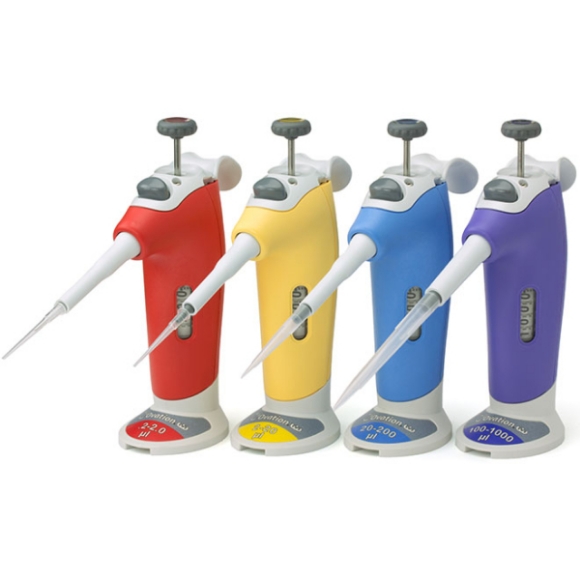 Picture of Ovatiòn Pipettòr Starter Set- Mechanical Volume Adjust Pipettòrs, Includes 2µL, 20µL, 200µL, & 1000µL (M) sizes, Set of 4