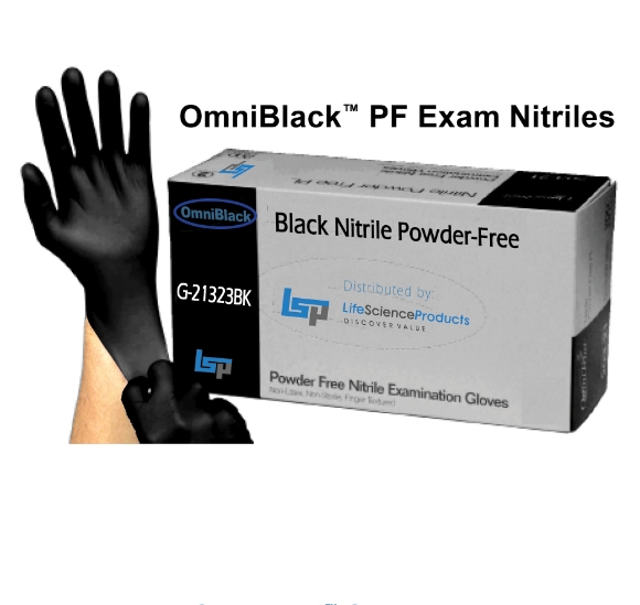 Picture of BLACK Color, OmniBlack™ 3.0mil Powder-Free Examination Grade Nitrile Gloves, easyStretch, PolyLined, 10x100/case (1000 gloves)