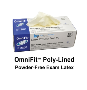 Picture of OmniFit™ Superior Fitting 5.0mil Powder-Free Exam Latex Gloves, High-Tack No-Slip Exterior with PolyLined Interior, 10 boxes of 100/case (1000/case)