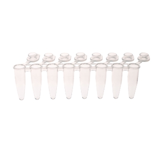 Picture of PCR 8-Strip Tubes, 0.2mL, Individually Attached Flat Caps with reinforced inter-well links, Clear,  120 x 8-strips (960 tubes)/case