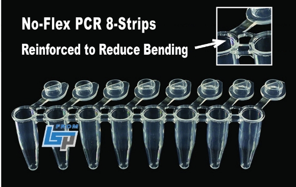 Picture of UltraFlux® i - 8-Strip PCR 0.2ml StripTubés with Reinforced No-Flex Inter-Well Linkage, with Individually attached Optical Flat Caps, 120 strips/pack