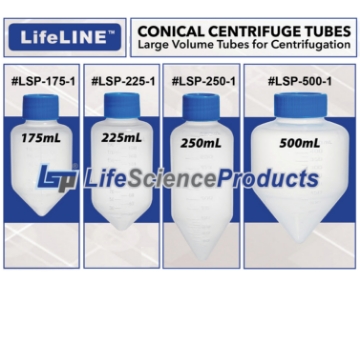 Picture of LifeLINE™ - Sterile LARGE 175ml, 225ml, 250ml, and  500ml Centrifuge Conical Tubes