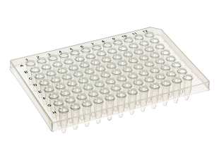 Picture of MOST POPULAR - 96 well PCR plates (ABI type), Semi-Skirt Straight sided 0.2ml per well, Natural, A12 Cut, 10 plates/pack