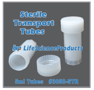 Picture of Sterile, 5ml Transpòrt·Tubès (Polypropylene), Natural ScrewCaps (Polyethylene), Free-Standing, 25/bag, 500/case