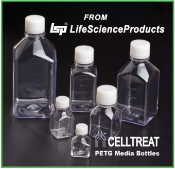 Picture of CELLTREAT - Sterile Square Media Bottles (PETG), CHOOSE Individual Wrap, Tray, or Tamper Evident Tray