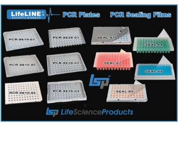 Picture of LifeLINE™ PCR Plates, and 4 Types of Sealing films