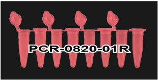 Picture of Red, 0.2ml PCR 8-Strips with Attached Individual Flat Caps, 120/pack