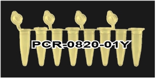 Picture of Yellow,  0.2ml PCR 8-Strips with Attached Individual Flat Caps, 120/pack