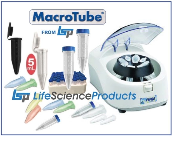 Picture of MacroTube/MicroTube MyFuge 5 series Centrifuge, and Accessories - Featuring 5mL Five-O™ MacroTubes™