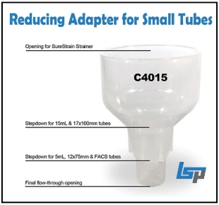 Picture of Sterile, Reducing adapter for use with 15mL, 17x100mm, 12x75mm and 5mL conical tubes, 25/pack