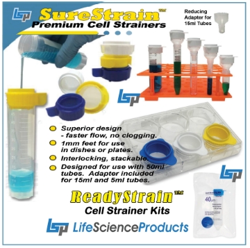 Picture of Sterile Premium Cell Strainers - SureStrain™Strainers Kits, ReadyStrain™ Strainer Kits, Reducing Adapter for 15ml Tubes, and Pestles (PolyPestles)