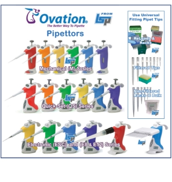 Picture of CellTreat's VistaLab™ - Ovation Ergonomic Pipettors - Choose Mechanical, Quick-Set, or Electronic model - Use Universal Fitting Pipet Tips