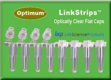 Picture of Optimum® LinkStrips™, Low Profile 0.1ml and 0.2ml 8-Tube PCR Strip Tubes with individually attached piercable optically clear Flat Caps