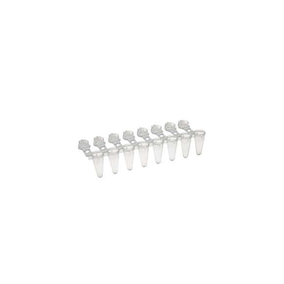 Picture of LinkStrìps™, 8-Tube PCR Strip Tubès with Low Profile 0.1ml individually attached piercable optically clear Flat Caps, 125 strips/pack