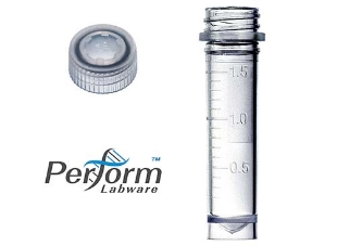 Picture of 2.0ml Sterile Skirted ScrewCap Microtubes & Flat Screw Caps w/O'ring, Graduated, Clear, 500/pack