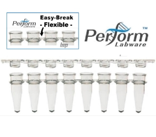 Picture of 8-Strip PCR tubes, 0.2ml 8-place TubeStrips with Flat CapStrips, Optically Clear, 125 TubeStrips and 125 CapStrips/pack