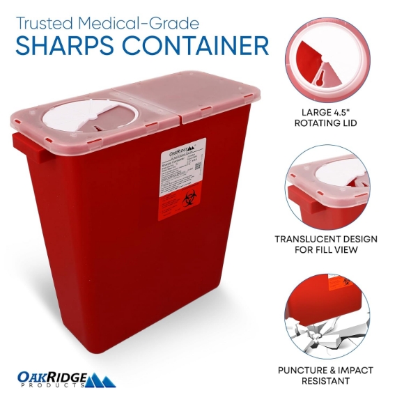 Picture of Large Sharps Container 3 Gallon (3-Pack) with Rotating lid, Biohazard Needle and Syringe Disposal, CDC Certified, 3/pack