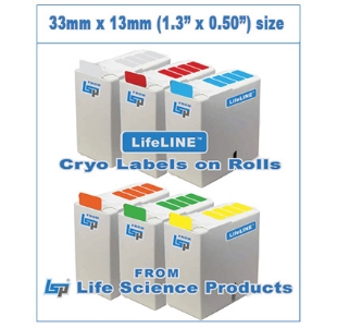 Picture of GREEN, 33 x 13mm (1.3" x 0.50") Cryo Labels on Roll, 1000/roll