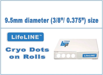 Picture of WHITE, 9.5mm (3/8"/0.375") Cryo·Dots Circular Lαbels on Roll, 1000/roll