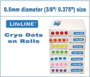 Picture of GREEN, 9.5mm (3/8"/0.375") Cryo·Dots Circular Lαbels on Roll, 1000/roll