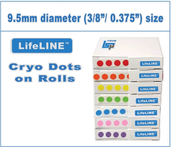 Picture of GREEN, 9.5mm (3/8"/0.375") Cryo·Dots Circular Lαbels on Roll, 1000/roll