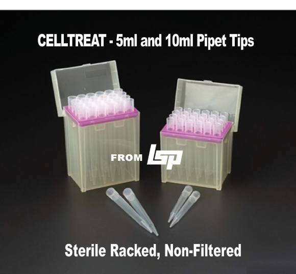 Picture of Buy 3 Get 1 Free - CELLTREAT - 5ml & 10ml Sterile Low Retention Macro Pipet Tips in Racks