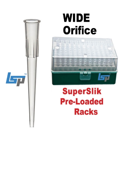 Picture of Labcon SuperSlik, 250uL Universal with WIDE Orifice, Low Retention Protease-Free Pipet Tips, Non-Sterile Eclipse Racks, 100x96/case, 9600 tips/case