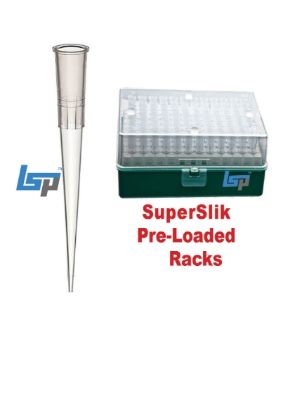 Picture of Labcon SuperSlik, 250uL Universal with Ultra-Fine Orifice, Low Retention Protease-Free Pipet Tips , Non-Sterile Eclipse Racks, 100x96/case, 9600 tips/case