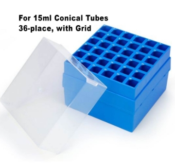 Picture of 15ml Conical Tube, 36-place Polypropylene Freezer Storage Box with Clear Lid, 4/pack