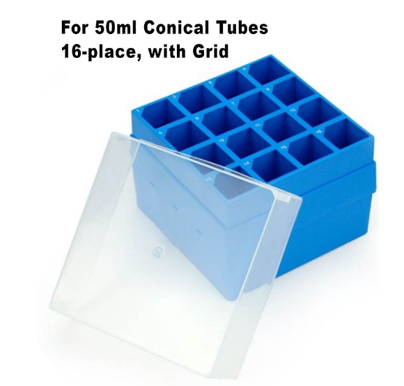 Picture of 50ml Conical Tube, 16-place Polypropylene Freezer Storage Box with Clear Lid, 4/pack