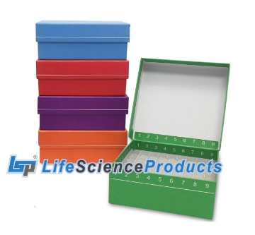 Picture of FlipTóp™ Hinged Cardboard Freezér Boxés, 2-inch, 81-well, Assorted 5-Colors, 50/case